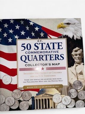 50 State Commemorative Quarters Collector's Map - Patriotic Blue/Red